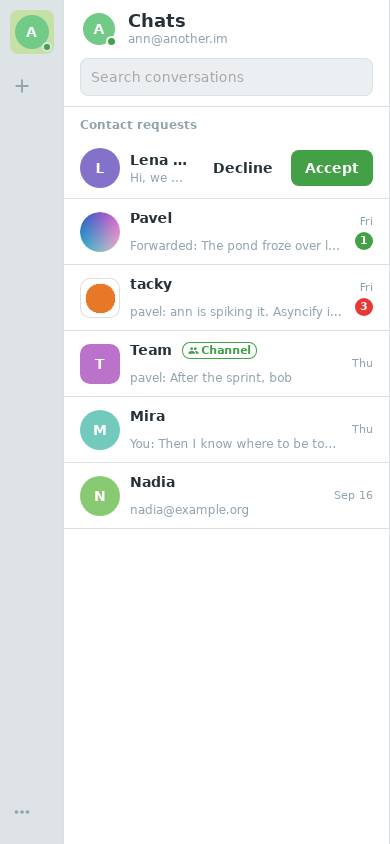 another.im (Tauri) on Android: the chat list